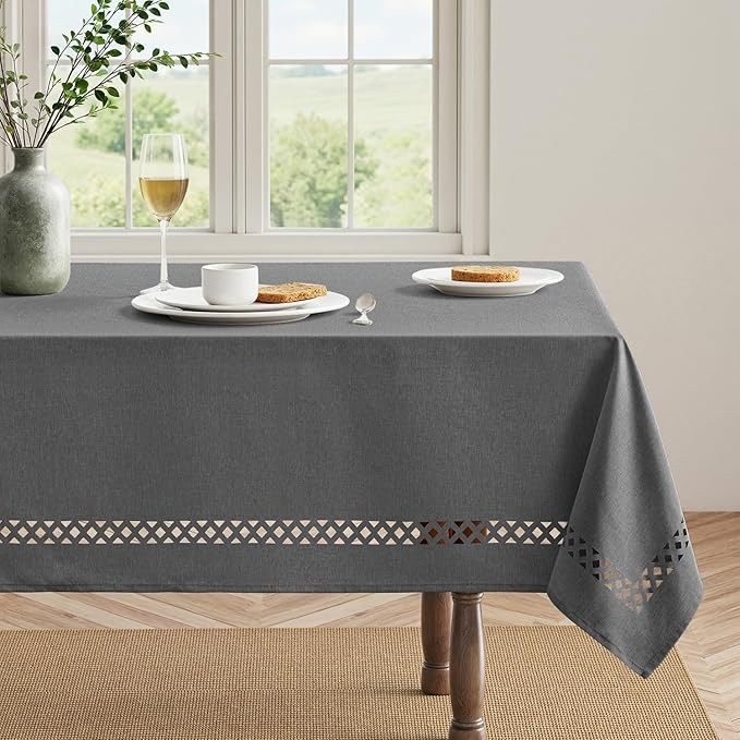 MIULEE Grey Rectangle Linen Polyester Tablecloth with Decorative Cutouts Spring Waterproof Stain Resistant & Shrink-Proof Table Cloth 52x70 inch Farmhouse Style for Dining Wedding and Outdoor