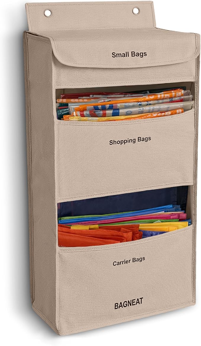 3 in 1 Plastic Bag Holder – Separate Plastic Bags, Reusable Bags & Grocery Bags – Over-the-Door or Wall-Mount Storage Organizer