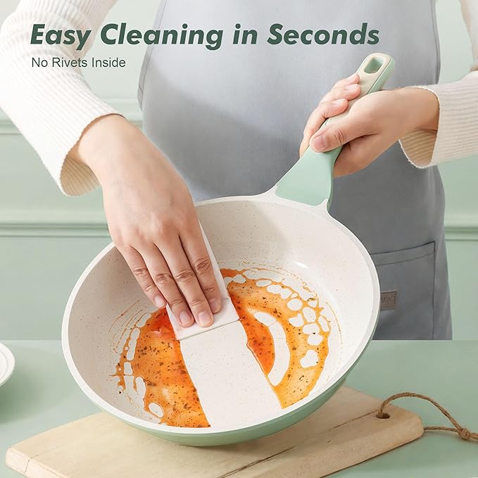 SENSARTE Nonstick Ceramic Frying Pan with Lid 11 Inch Omelet Pan Skillet, Free of Intentionally Added PFAS/PTFE Non-toxic Chef's Pan Induction Compatible Pan, Heat Resistant Handle, Mint Green