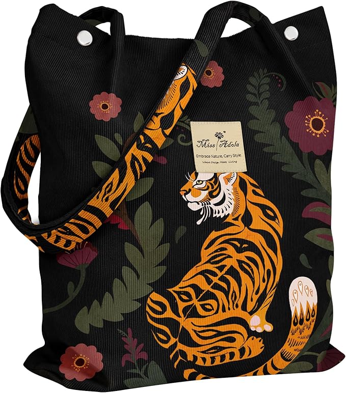 Miss Adola Corduroy Tote Bag for Women - Reusable Totes with Magnetic Buckle & Pocket Aesthetic Design Work Grocery Bags