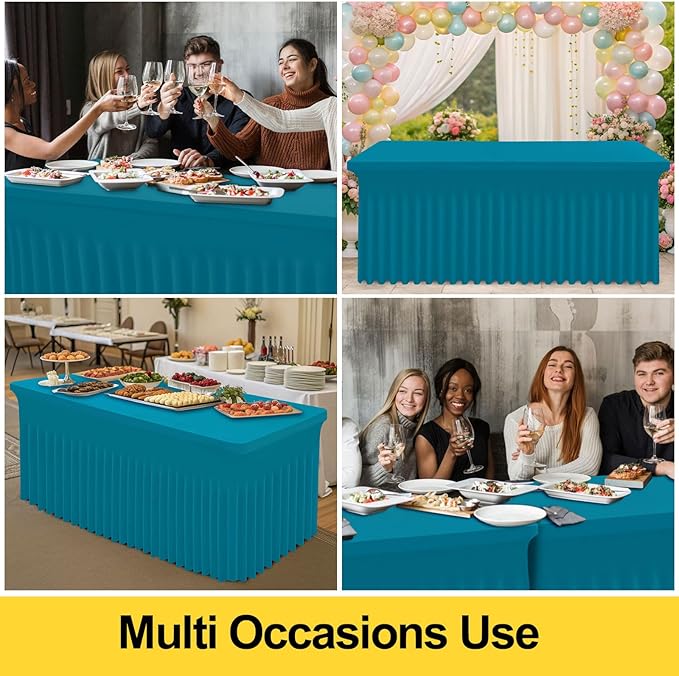 Smiry Spandex Tablecloth 2 Pack, Elastic Fitted Stretch Tablecloth for 6FT Rectangle Tables, Waterproof Washable Table Cover Skirt for Outdoor, Wedding, Banquet & Parties (Turquoise, 72Lx30Wx30H Inch)