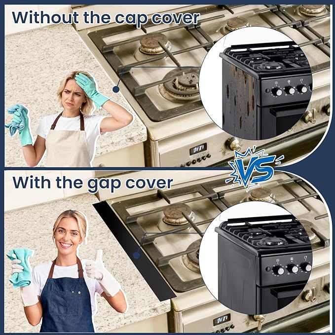Silicone Stove Gap Covers (2Pack 25 Inches), Heat Resistant Oven Gap Filler Seals Gaps Between Stovetop and Counter, Easy to Clean Stove Gap Guard, Black