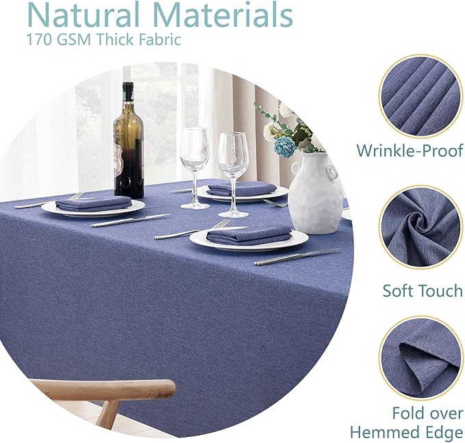Veblandy Rectangle Tablecloth Linen Textured Waterproof & Stain Resistant Table Cloth Wrinkle Free Decorative Fabric Farmhouse Table Cover for Dining/Party/Buffet/Wedding, 60 x 84 Inch, Demin Blue