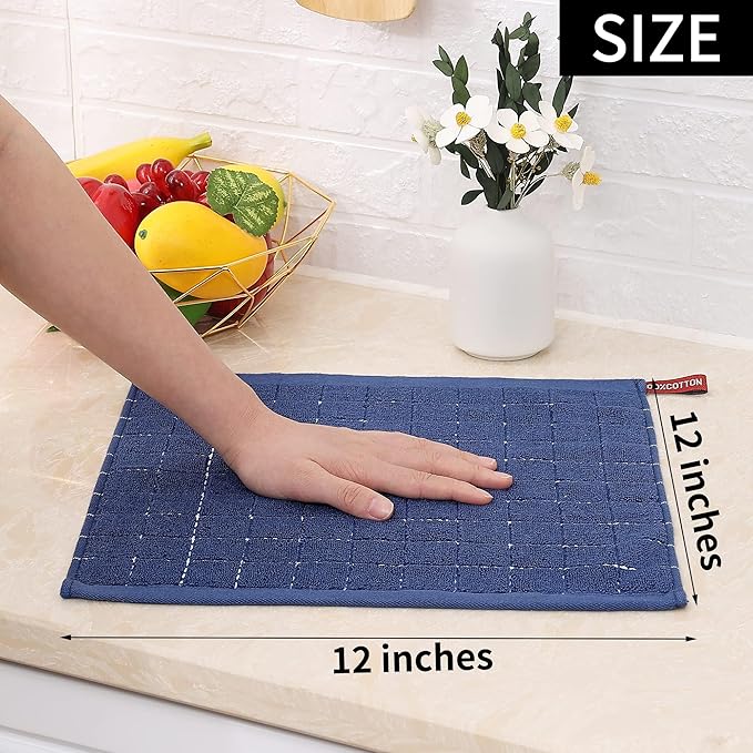 Homaxy 100% Cotton Terry Kitchen Dish Cloths, Ultra Soft and Absorbent Dish Towels for Kitchen, Suitable for Drying and Washing Dishes, 8 Pack, 12 x 12 Inches, Multiple Color
