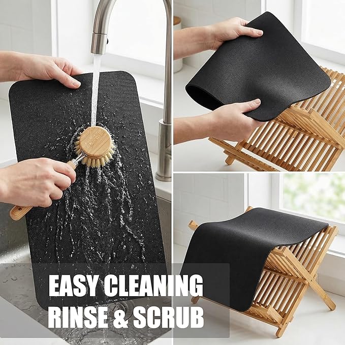 2PCS Customizable Small Dish Drying Mat: 18"L x 9"W Trimmable Quick Dry Pad - Non-Slip Absorbent Heavy Duty Microfiber Drip Catcher & Counter Protector for Kitchen Sink & Bathroom Counter Tray