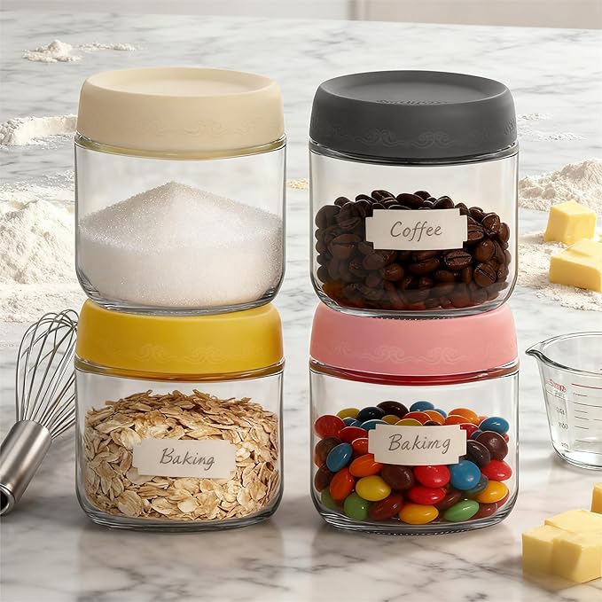 10 oz 4Pack Glass Overnight Oats Jars Containers with Airtight Leakproof Lids, Reusable Mason Jars for Meal Prep, Yogurt Parfaits, Smoothies, Salads & Healthy Breakfasts (10 OZ-4-2)