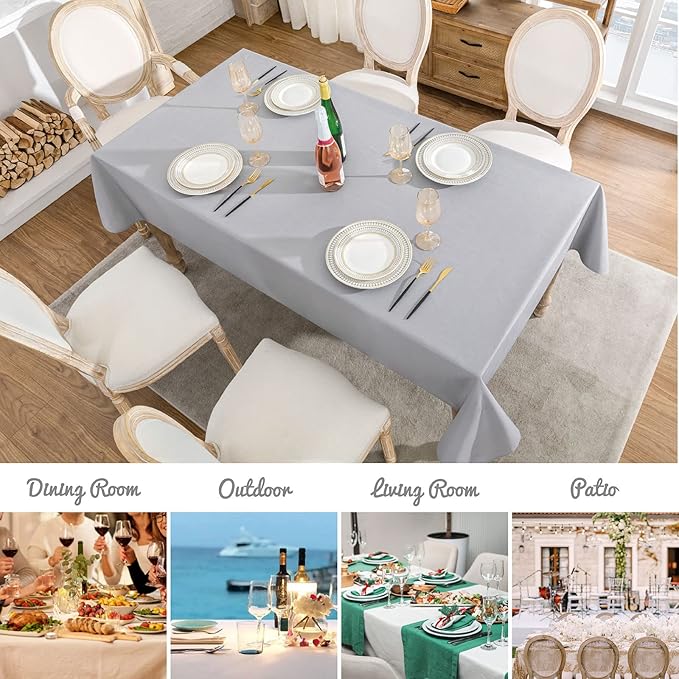 Veblandy Textured Rectangle Tablecloth 60x120 inch Table Cloth Water Resistant Wrinkle Free Spill-Proof, Decorative Fabric Table Cover Washable for Banquet Parties Event Holiday Dinner, Light Grey