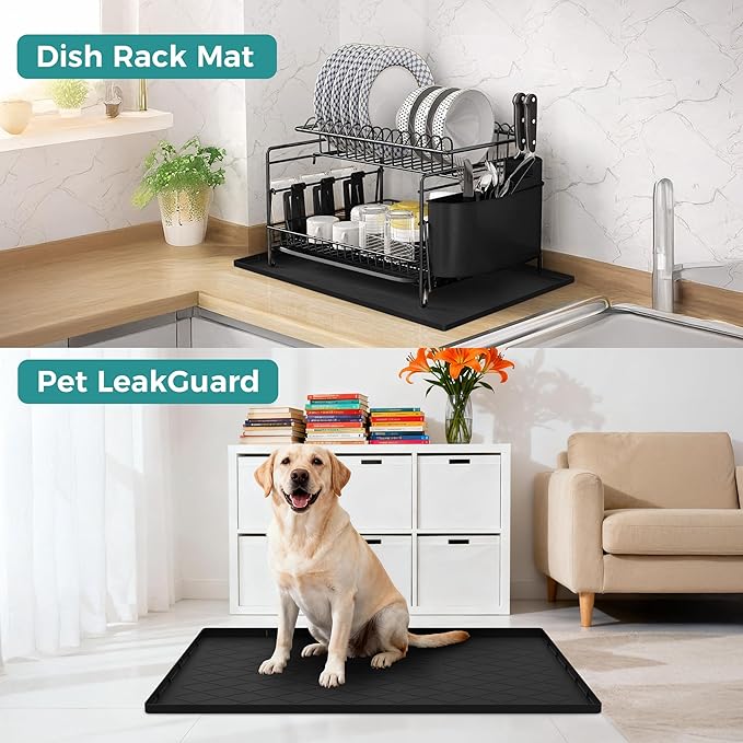 URMONA 28" x 22" Waterproof Silicone Mat in Multiple Sizes & Colors, Under Sink Mat for Kitchen & Bathroom, Pet Food Pad for Dogs & Cats, Kitchen Cabinet Liner, Multi-Purpose for Storage(Dark Grey)
