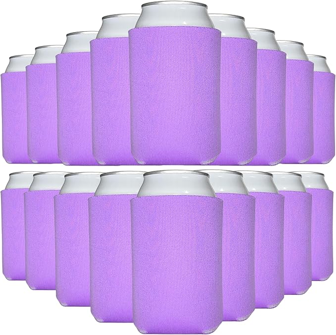 TahoeBay Bulk Blank Beer Can Cooler Sleeves (50-Pack) Sublimation Blanks for Vinyl Plain Soft Foam Can Sleeves Coolers for Soda Cans & Bottles Black, White, Assorted Solid Color (Orchid)