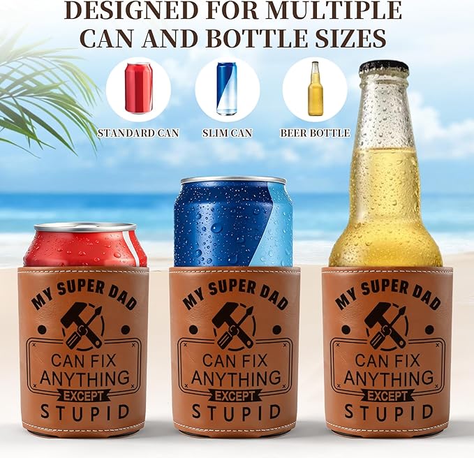 Fathers Day Gift for Dad- Keeps Cold 12Oz Can Cooler Insulated No Wet Hands, Dad Birthday Gifts from Daughter Son with Gift Box for Father's Day Retirement, Cauife Slim Can Koozie for Beer Soda