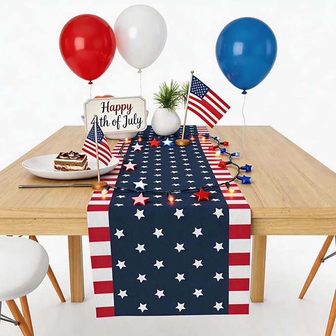 4th of July Decorations, Patriotic USA Stars Table Runner for 250 Anniversary USA Merchandise | Memorial Day Decorations - Fourth of July Accessories Decor for Home Party Supplies Outdoor Indoor