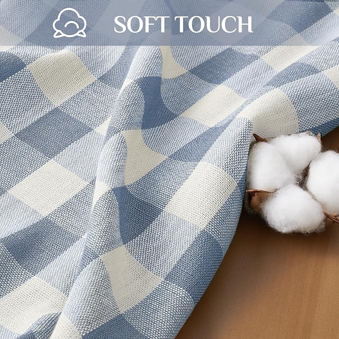 Softalker Checkered Tablecloth Rectangle, Outdoor Linen Cotton Gingham Table Cloth with Tassel, Heavy Duty Wrinkle Free Buffalo Plaid Table Cover for Kitchen Dining Summer Party - 55 x 84 Inch, Blue