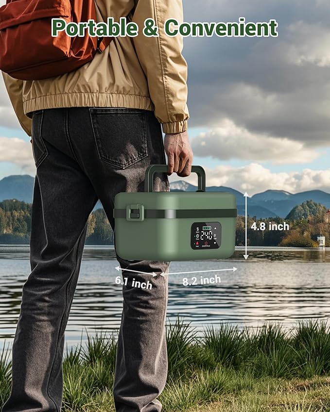 ODSD Cordless Electric Lunch Box for Adults, 16000mAh Rechargeable Self-Heating Lunch Box Food Warmer with Timer & Adjustable Heating, 34oz/1L Container with Insulated Bag for Office Car Outdoor