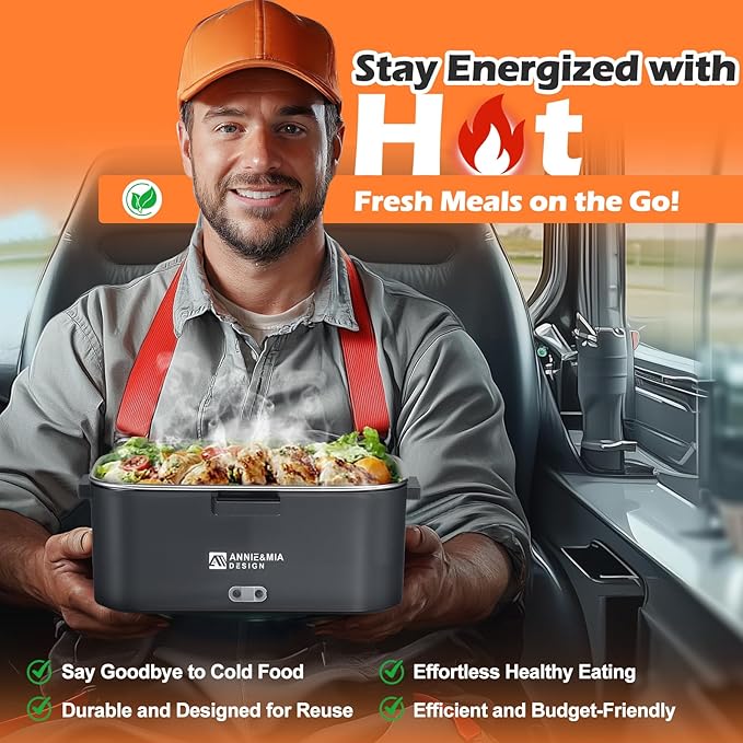 Annie & Mia Design Electric Lunch Box for Adults, 100w 1.8L Portable Food Warmer for men Heated Lunch Box for Adults, Home/Car/Office/Truck Use, Lonchera Eléctrica Portátil Green
