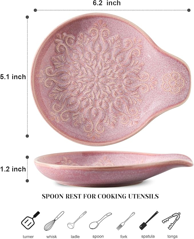 Farmhouse Ceramic Spoon Rests Holder for Kitchen Counter Stove Top (Purple-A3)