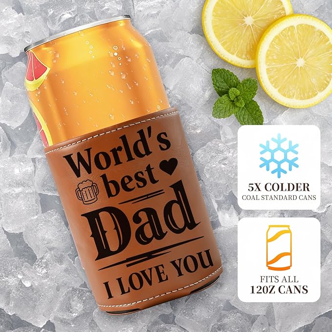 Fathers Day Gift for Dad- Keeps Cold 12Oz Can Cooler Insulated No Wet Hands, Dad Birthday Gifts from Daughter Son with Gift Box for Father's Day Retirement, Cauife Slim Can Koozie for Beer Soda