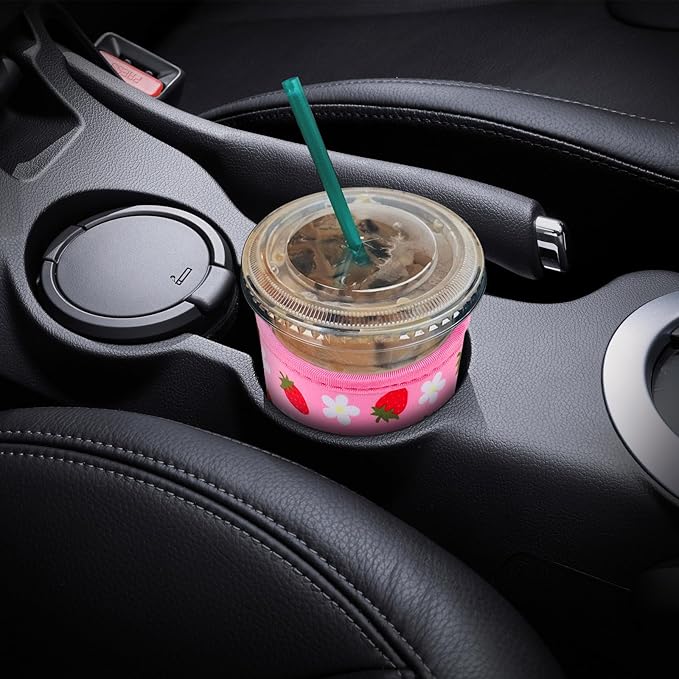YR Reusable Neoprene Insulator Sleeve for Iced Coffee Cups, 3 Pack Coffee Coolies sleeves for Iced & Hot Drinks, Cold Beverage Cooler Compatible with Starbucks Coffee and More (Strawberry)