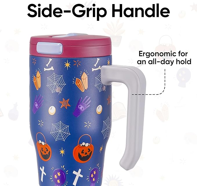 Fijinhom 18 oz Toddler Tumbler with Handle, Stainless Steel Insulated Water Bottle Coffee Mug with Straw, Toddler Cups, Kids Water Bottle for School, Sports, Travel, Ghostly Cuties