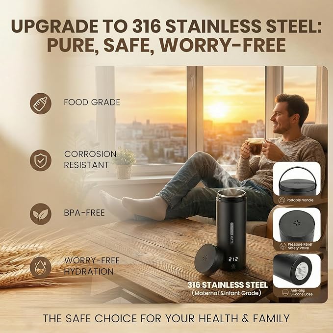 Portable Electric Kettle （120V）, Travel Tea Kettle, 316 Stainless Steel Premium Liner, 4-speed Temperature Adjustment with Auto Shut-off and Boil-Off Protection black