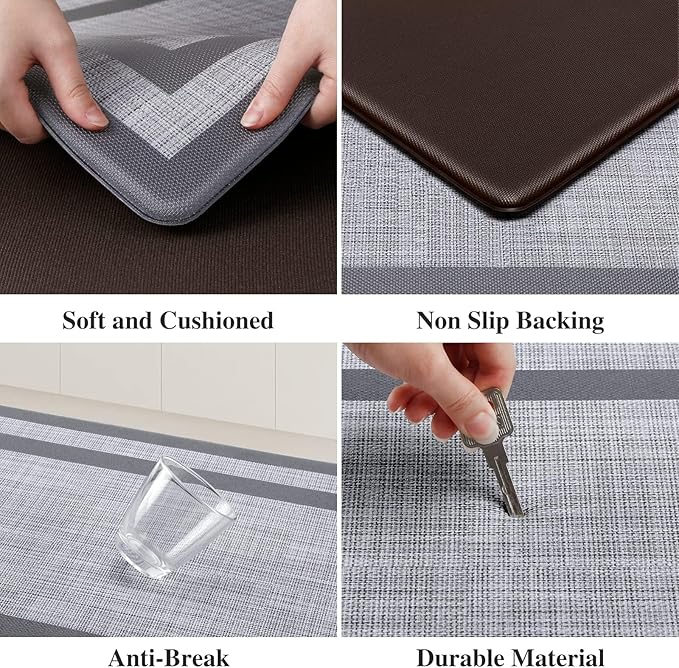 Mattitude Kitchen Mats Set of 2 Cushioned 0.47 inch Kitchen Rugs Non-Skid Rug Sets Ergonomic Comfort Standing Mat for Kitchen, Floor, Office, Sink, Laundry, Gray