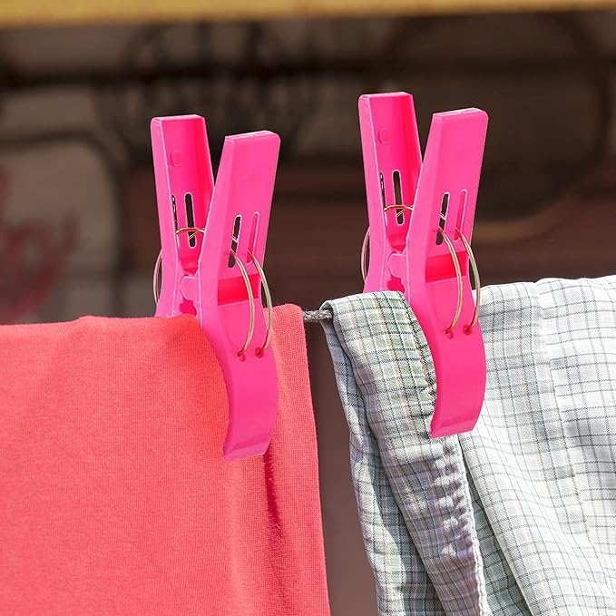PERFORMORE 16 Pack Beach Towel Clips, Mixed Color (Blue, Green, Yellow, Pink) Jumbo Size Plastic Clothespins Hanging Clips Clamps, Towel Holder Clips for Beach, Pool Chairs on Cruise