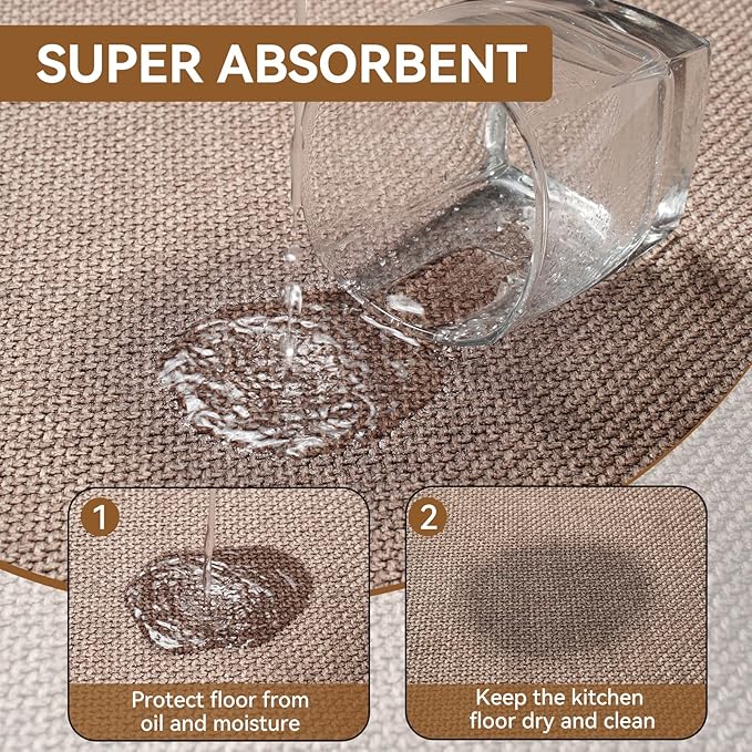 Kitchen Rugs Mat Non Slip Washable, Linen-Look 0.3" Thick Soft Cushioned Absorbent Kitchen Mats for Floor, Mild Anti-Fatigue Runner Rug Sink Mat Laundry Standing Mats, Easy Clean, Brown 17"x47"