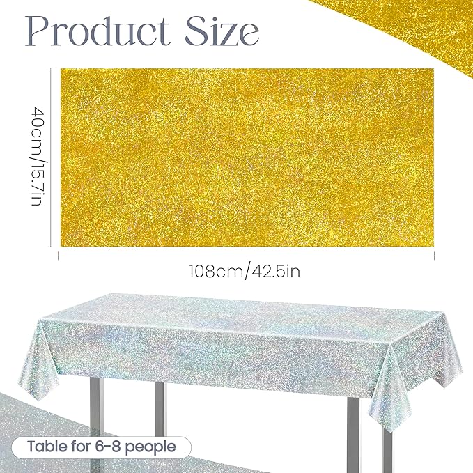 Black & Gold & Silver Holographic Tablecloth 40" x 108" Hot Pink Party Decoration Valentine's Day Birthday Party Table Decor Iridescence Plastic Table Cloth for Halloween Baby Shower Party Supplies