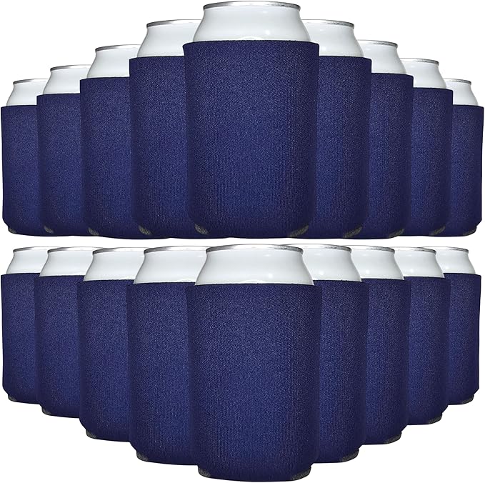 TahoeBay Bulk Blank Beer Can Cooler Sleeves (50-Pack) Sublimation Blanks for Vinyl Plain Soft Foam Can Sleeves Coolers for Soda Cans & Bottles Black, White, Assorted Solid Color (Navy Blue)
