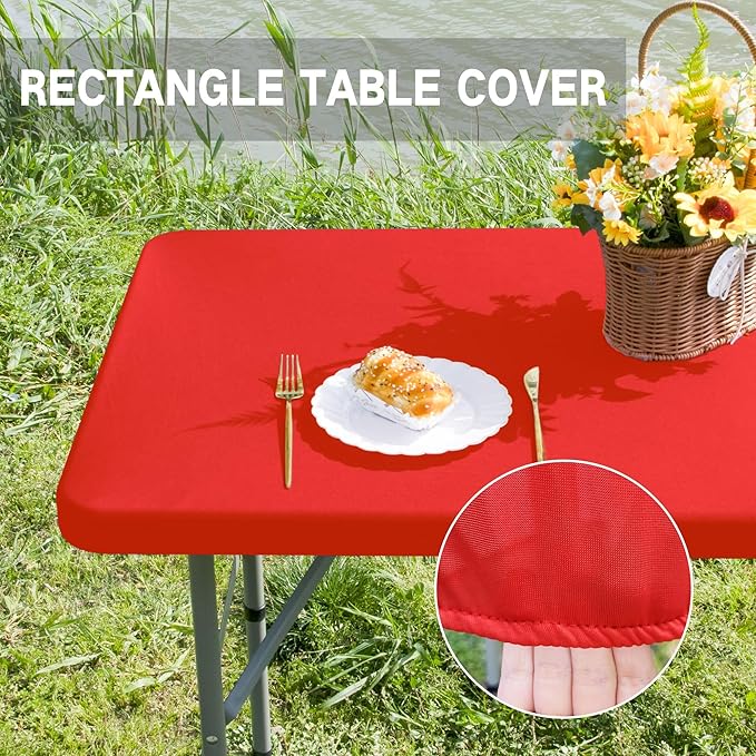 Rectangle 4ft Fitted Table Cover Elastic Tablecloth 4ft Stretch Spandex Table Top Cover for Dining Kitchen Home Party Red 23X48 Inch