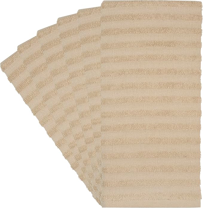 Premium Kitchen Towels (20”x 28”, 6 Pack) | Large Cotton Dish Towels 450 GSM | Highly Absorbent Terry Kitchen Linen Set with Hanging Loop | Tan Solid