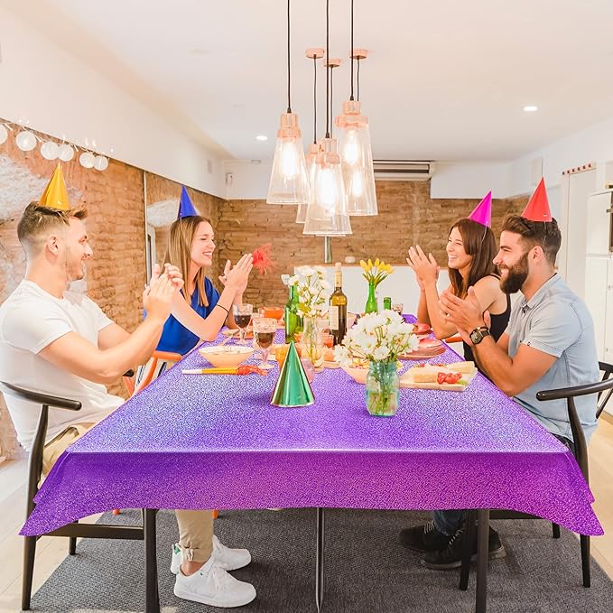 Purple & Silver Holographic Laser Tablecloth 40" x 108" Iridescence Shiny Birthday Party Table Cloth Plastic Table Cover For Halloween Event Wedding Anniversary Bridal 16th 18th 21th Party Supplies