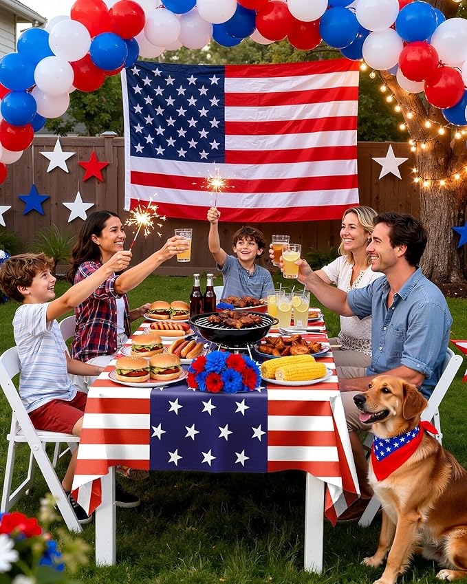 Pureegg Plastic Patriotic Tablecloths 4th of July Decorations, Table Cloth Disposable 3 Pack, Memorial Day Decorations, 4th of July Decorations, 54x108 Inch, American Flag