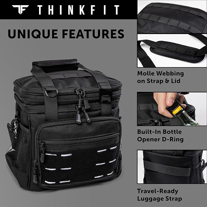 ThinkFit Tactical Lunch Box for Men - Heavy Duty Insulated Lunch Bag - Military Style Large Capacity Meal Prep Cooler Bag for Work, Construction, Blue Collar - Waterproof MOLLE System