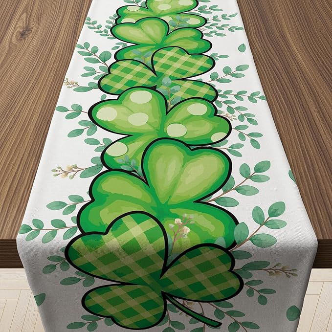 OHOME St Patricks Day Decorations - Shamrock Table Runner | St Patricks Day Party Favors Supplies Decor Indoor Outdoor - Spring Holiday Banner Backdrop Decorations for Table Home Kitchen