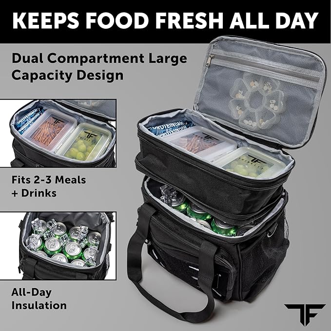 ThinkFit Tactical Lunch Box for Men - Heavy Duty Insulated Lunch Bag - Military Style Large Capacity Meal Prep Cooler Bag for Work, Construction, Blue Collar - Waterproof MOLLE System