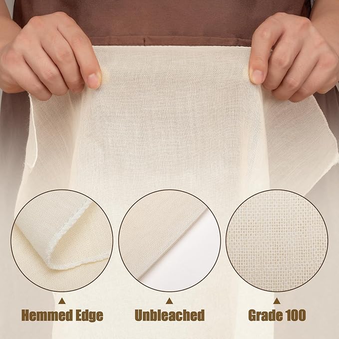 Amrules Cheese Cloths for Straining, 8PCS 20x20 Inch Grade 100 Cheese Cloth, Reusable Washable Unbleached Pure Cotton Cheesecloth for Cooking and Cheese Making with Hemmed Edge