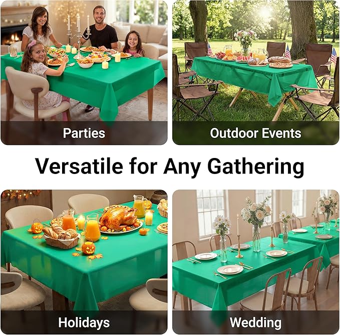Auros Premium Plastic Tablecloths 10 Pack, 54 x 108 Inch Rectangle Disposable Table Covers for 8FT Tables, Thick & Durable, Waterproof & Spill-Proof, Easy Cleanup for Parties, Wedding, Kelly Green
