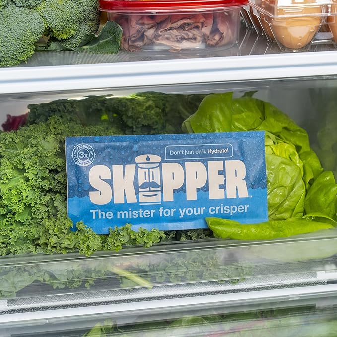 Skipper Fridge Hydration Pack | Keeps Vegetables, Produce & Herbs Fresh 3X Longer | Releases Purified Water Vapor | Compact Easy-to-Use Crisper Drawer Pack | All-Natural Ingredients | Made in the USA