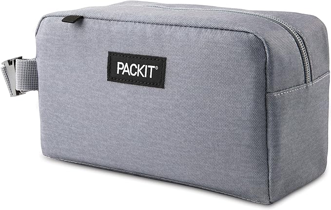 PackIt Freezable Snack Box, Gray Fog, Built with EcoFreeze Technology, Collapsible, Reusable, Zip Closure with Buckle Handle, Designed For Work Snacks, Fresh Snacks On the Go, Adults, and All Ages