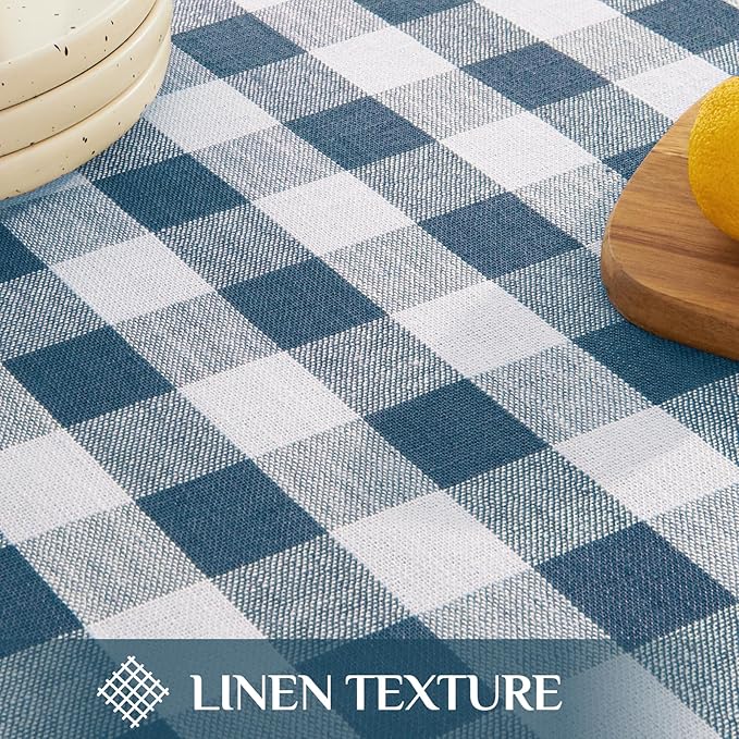 Softalker Checkered Tablecloth Rectangle, Outdoor Linen Cotton Gingham Table Cloth with Tassel, Heavy Duty Wrinkle Free Buffalo Plaid Table Cover for Kitchen Dining Summer Party - 55 x 70 Inch, Navy