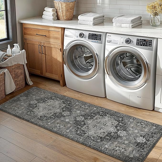 GENIMO Kitchen Mats for Floor, Washable Anti Fatigue Mat for Cushioned, 17.3"x59", Waterproof Kitchen Rugs, Non Slip Foam Comfort Standing Mat Rug for Home, Runner, Sink, Laundry, Dark Gray