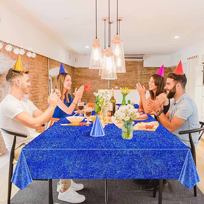 Blue & Black Holographic Tablecloth 40" x 108" Hot Pink Party Decoration Valentine's Day Birthday Party Table Decor Iridescence Plastic Table Cloth for Baby Shower Halloween Party Supplies