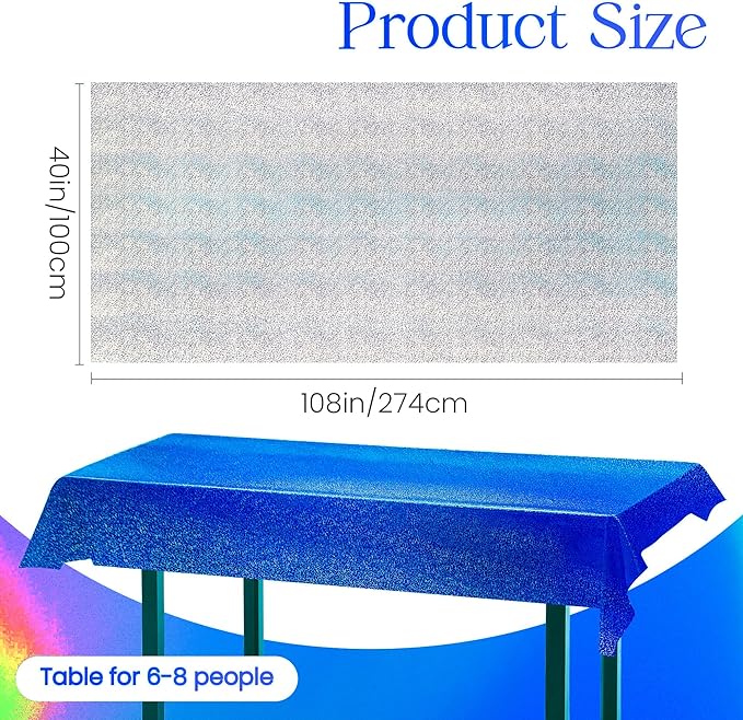 Royal Blue & Silver Holographic Party Tablecloth 40" x 108" Iridescence Plastic Table Cloth Blue White Table Covers for Graduation 4th of July Princess Birthday Winter Christmas Party Decoration