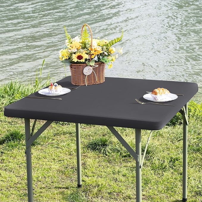 Square Fitted Table Cover Elastic Tablecloth Stretch Spandex Table Top Cover Table Topper Cap for Dining Kitchen Home Party Grey 36X36 Inch