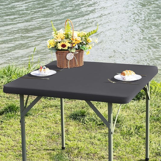 Square Fitted Table Cover Elastic Tablecloth Stretch Spandex Table Top Cover Table Topper Cap for Dining Kitchen Home Party Grey 36X36 Inch
