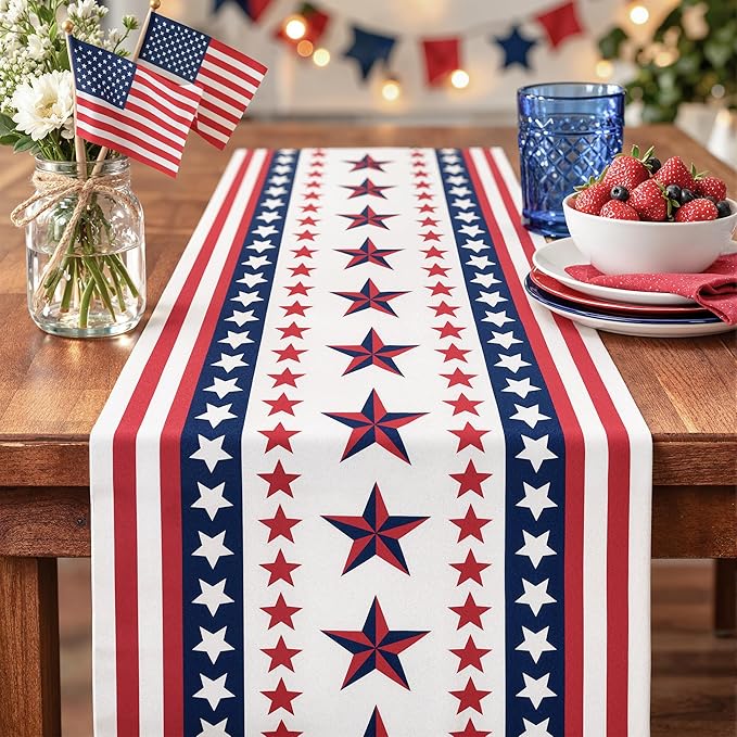 4th of July Decorations - Patriotic Table Runner for 250th Anniversary America Merchandise | Memorial Day Decorations - Fourth of July Decor Accessories for Indoor Outdoor Home Party Supplies