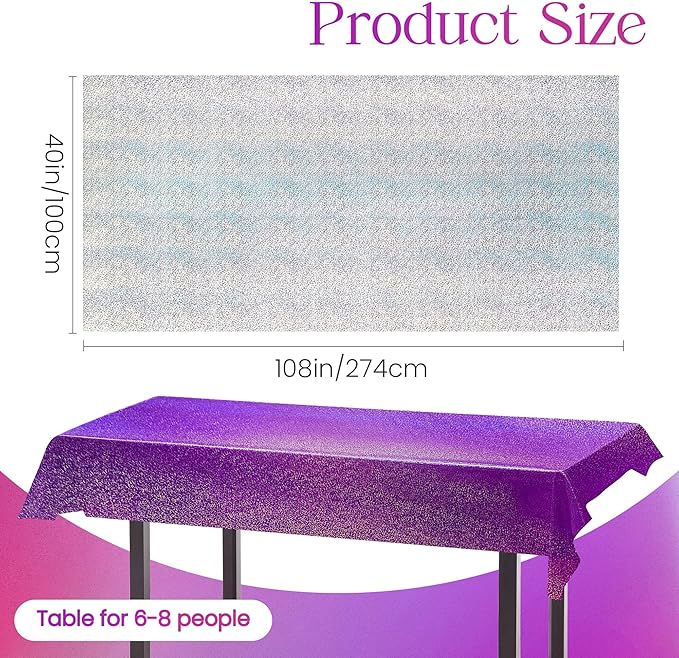 Purple & Silver Holographic Laser Tablecloth 40" x 108" Iridescence Shiny Birthday Party Table Cloth Plastic Table Cover For Halloween Event Wedding Anniversary Bridal 16th 18th 21th Party Supplies