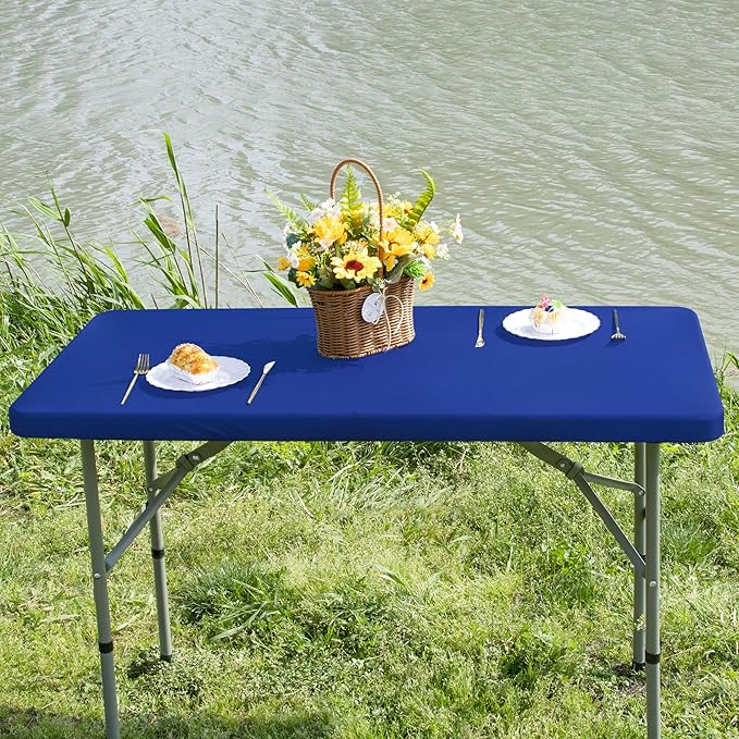 Rectangle 4ft Fitted Table Cover Elastic Tablecloth 4ft Stretch Spandex Table Top Cover for Dining Kitchen Home Party Blue 23X48 Inch