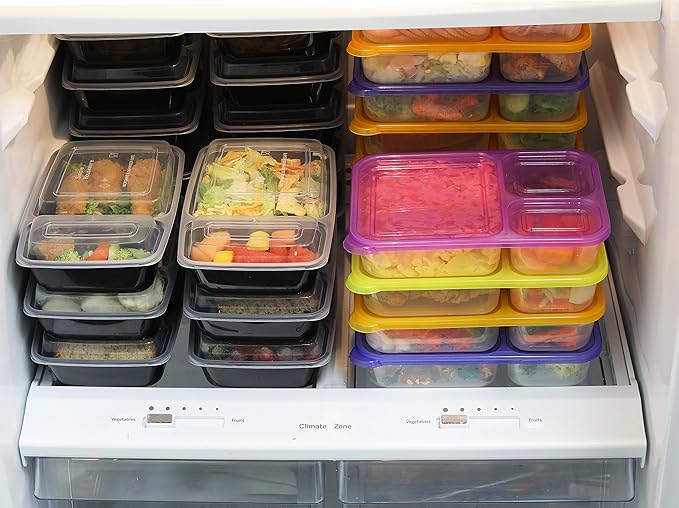 Simple Houseware 6 Pack 36 oz 3-Compartment Reusable Meal Prep Container, BPA-Free Stackable Bento Box - Microwave, Freezer & Dishwasher Safe