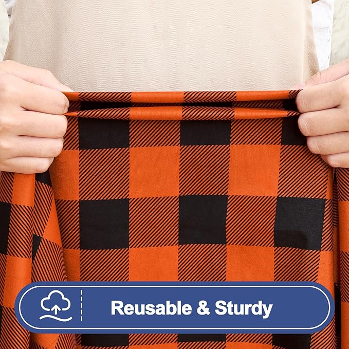 Smiry Picnic Table Cloth 2 Pack, Waterproof Elastic Fitted Tablecloths for 8FT Rectangle Tables, Washable Polyester Buffalo Plaid Tablecloth for Camping, Dining & Outdoor (Black & Orange, 30" x 96")